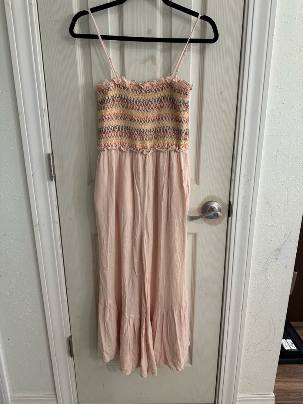 entro Pink & Multicolor Smocked Strap Jumpsuit